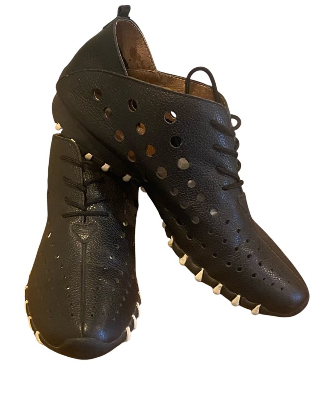 Litfoot Low Lace-up Shoe Handmade Leather Walking Women Sz 40/9.5-10 Black #109V